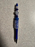 Blue sparkle zebra beaded pen