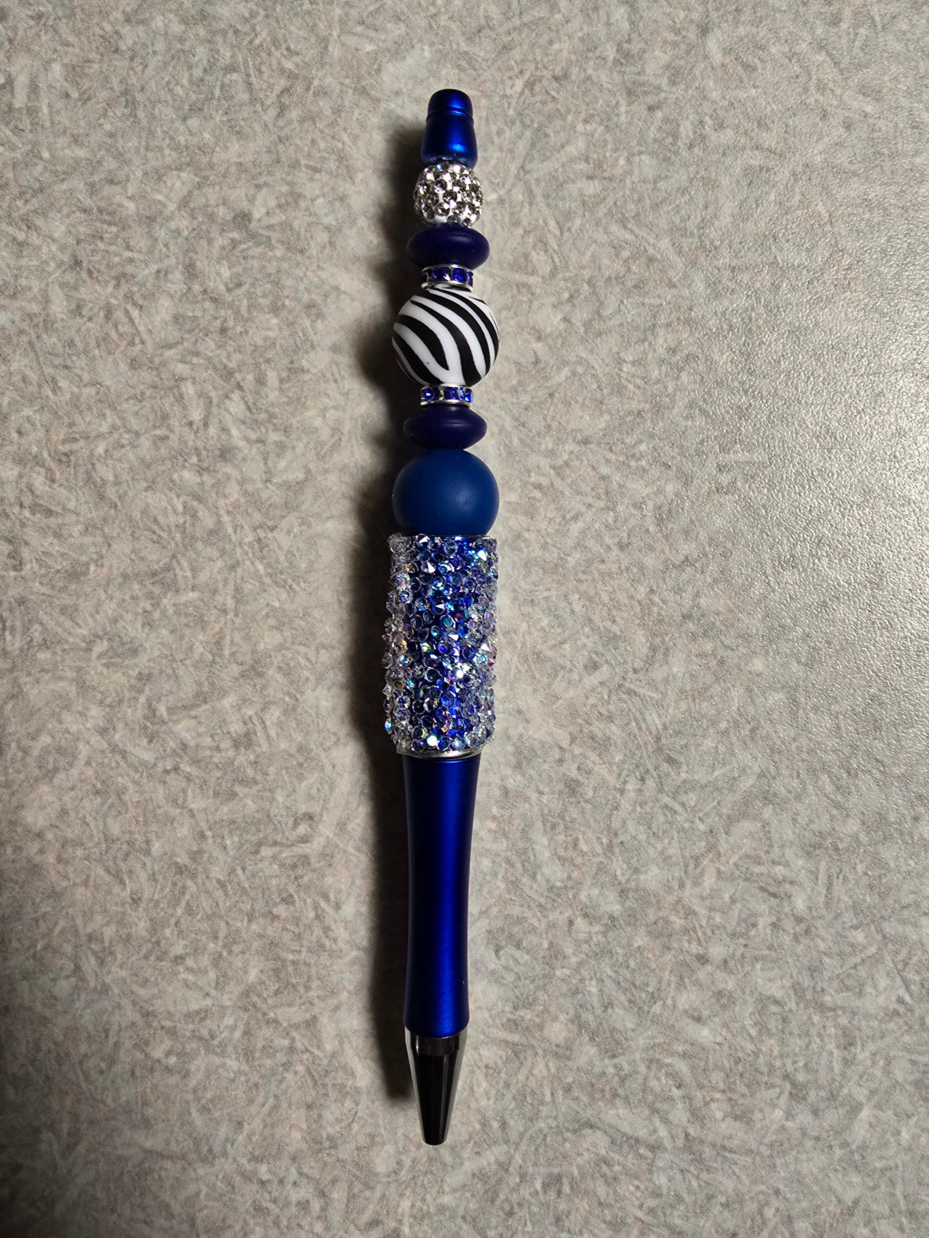 Blue sparkle zebra beaded pen