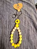 Yellow sunflower wristlet keychain
