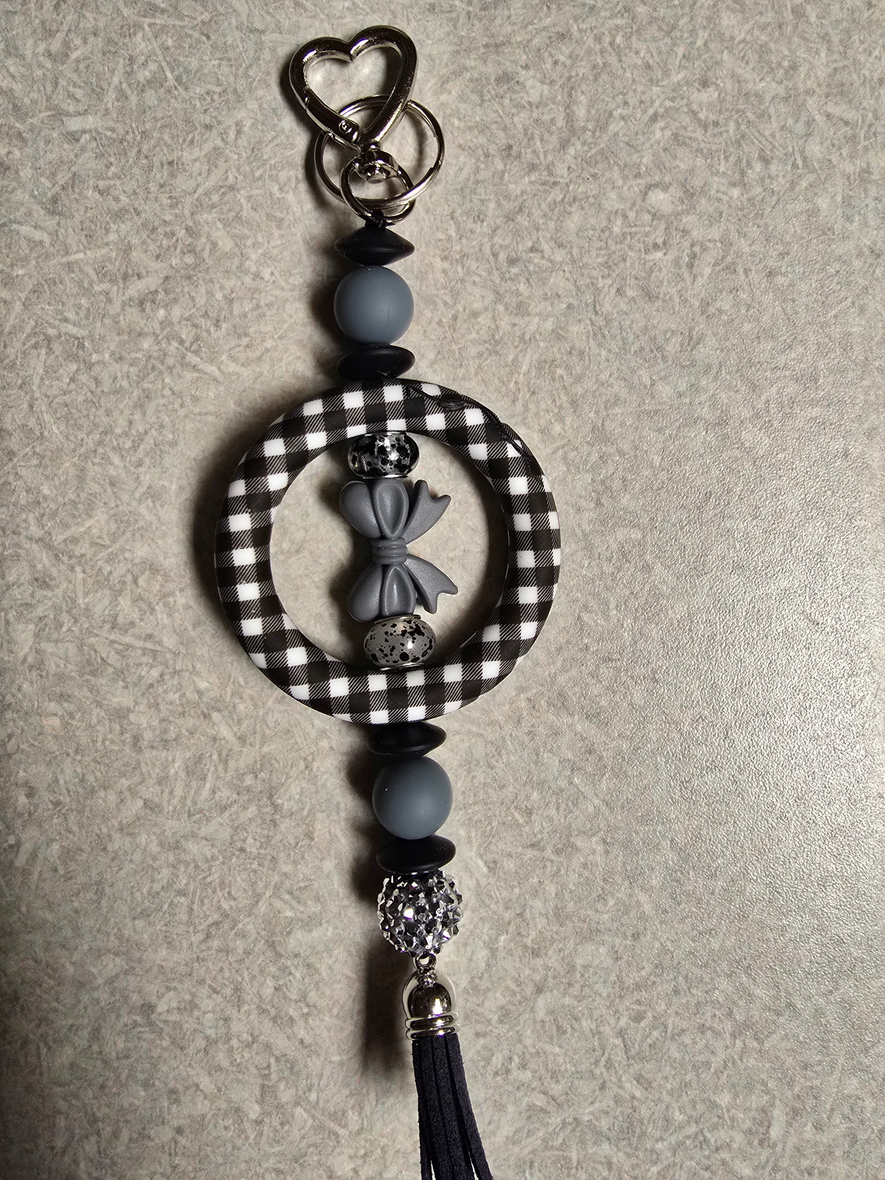 Black and Grey bow keychain