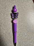 Butterfly dark purple beaded pen