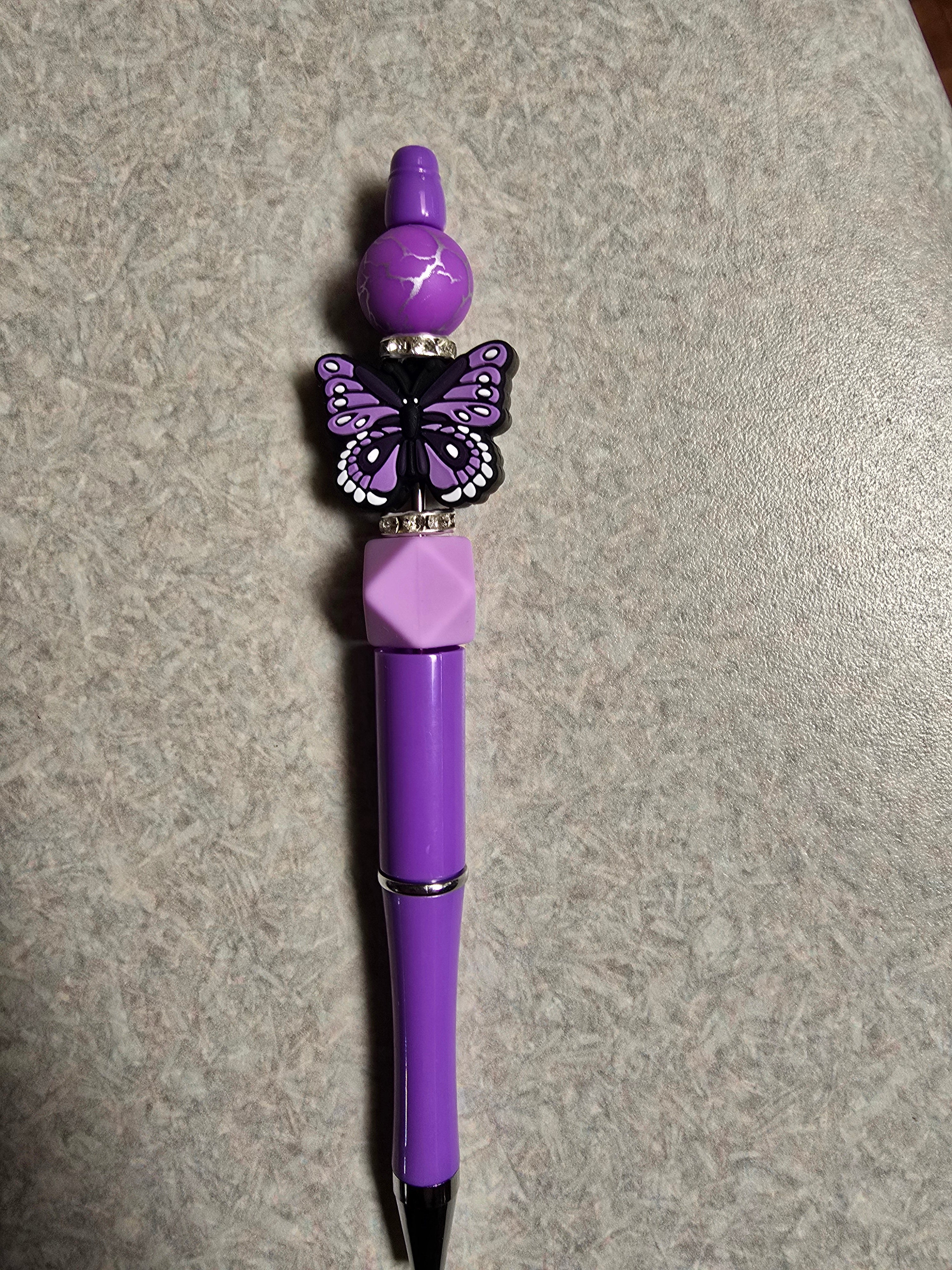 Butterfly dark purple beaded pen