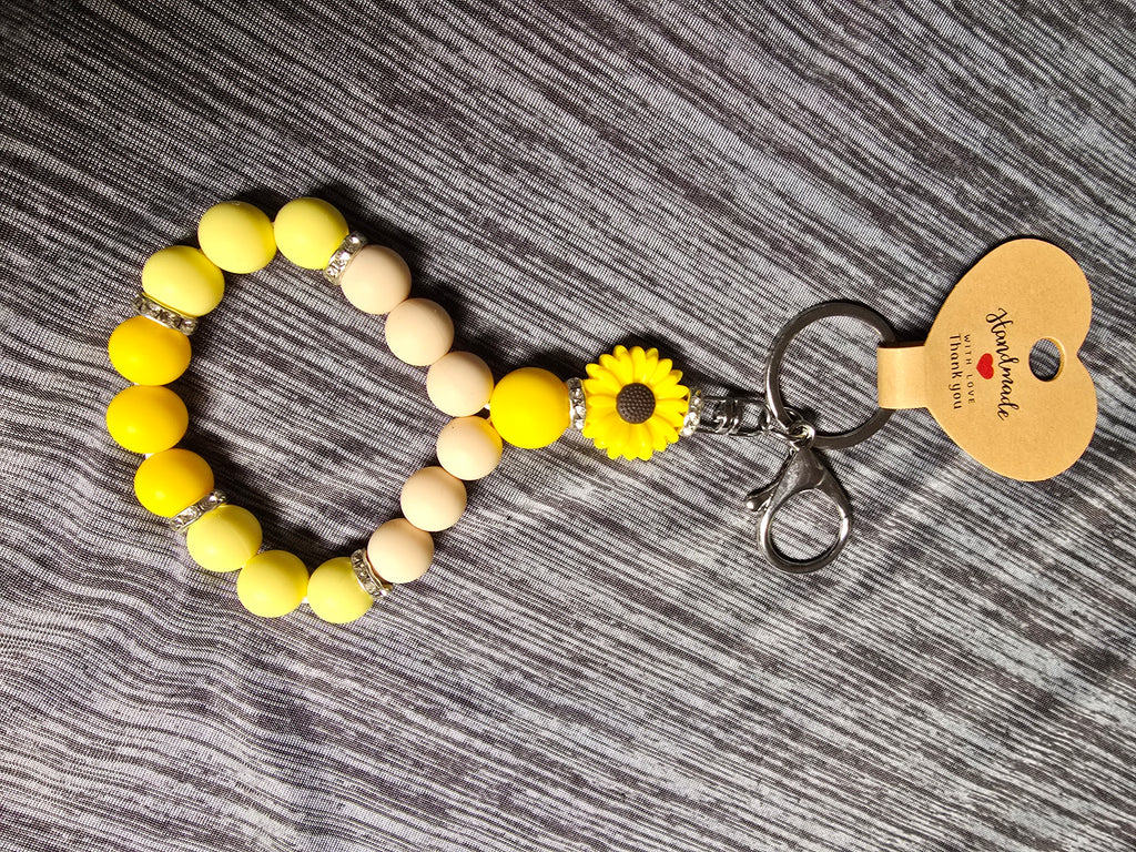 Yellow sunflower wristlet keychain