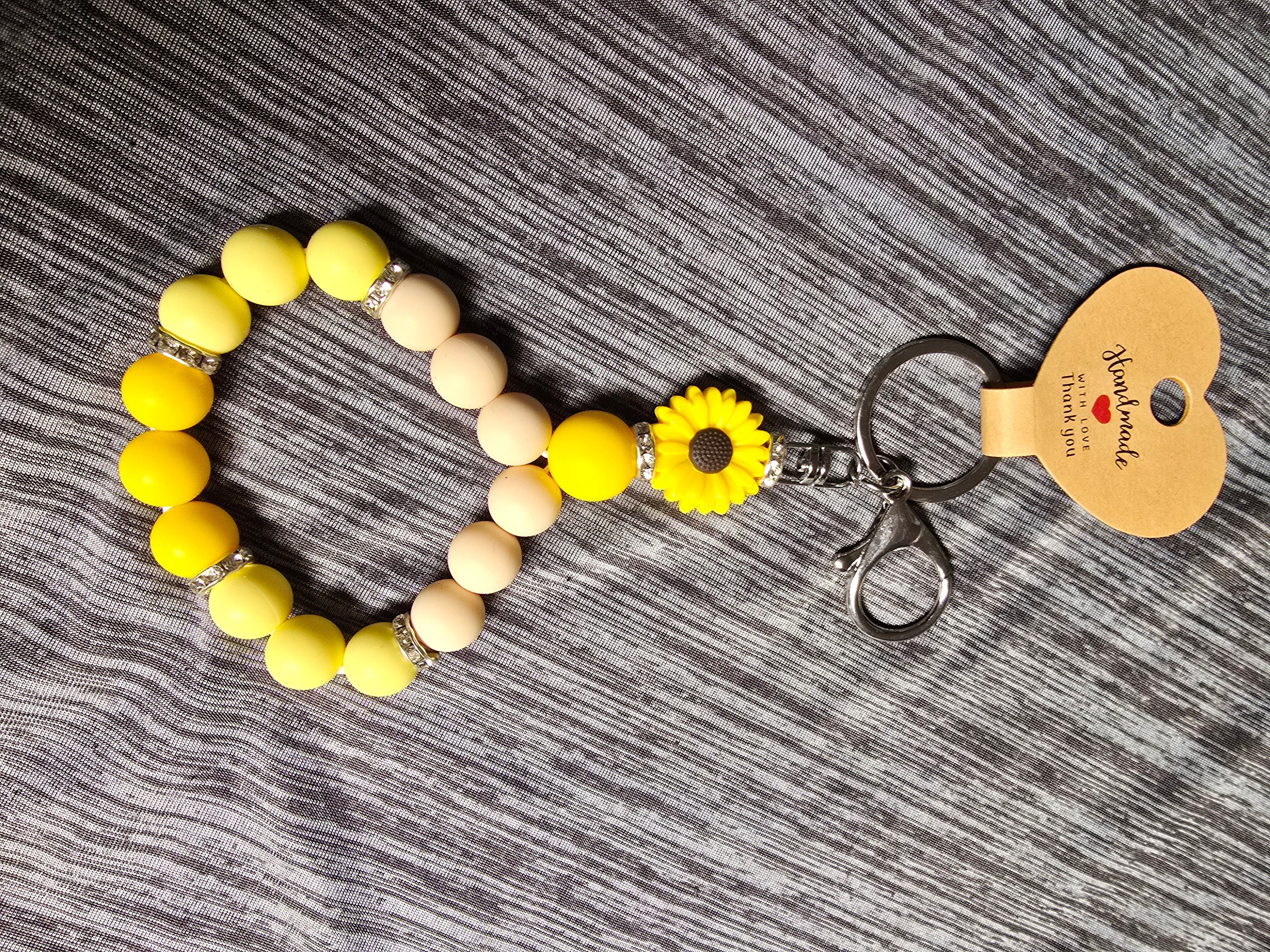 Yellow sunflower wristlet keychain