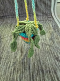 Hanging potted crocheted cactus plant