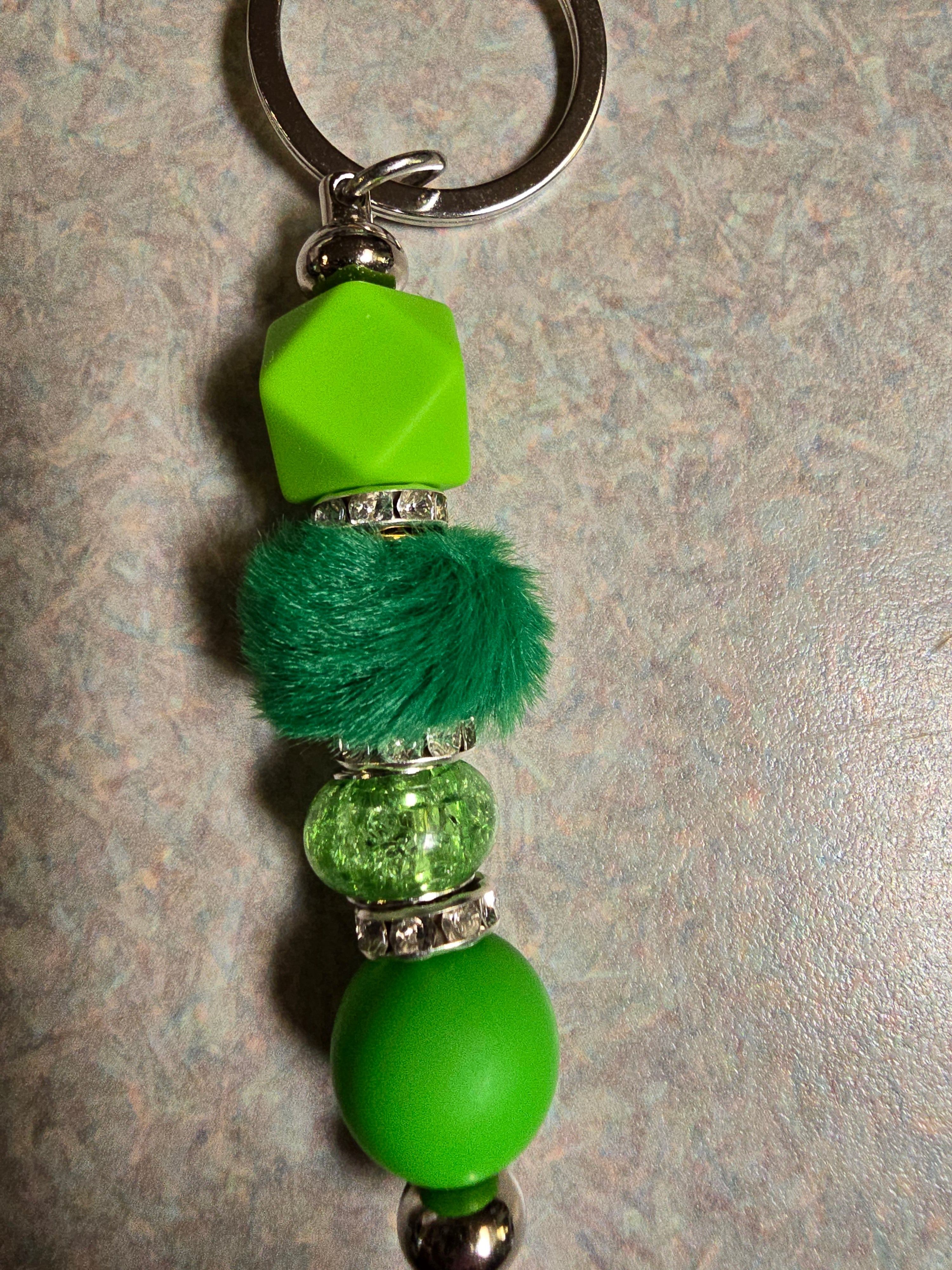 Green fuzzy keychain