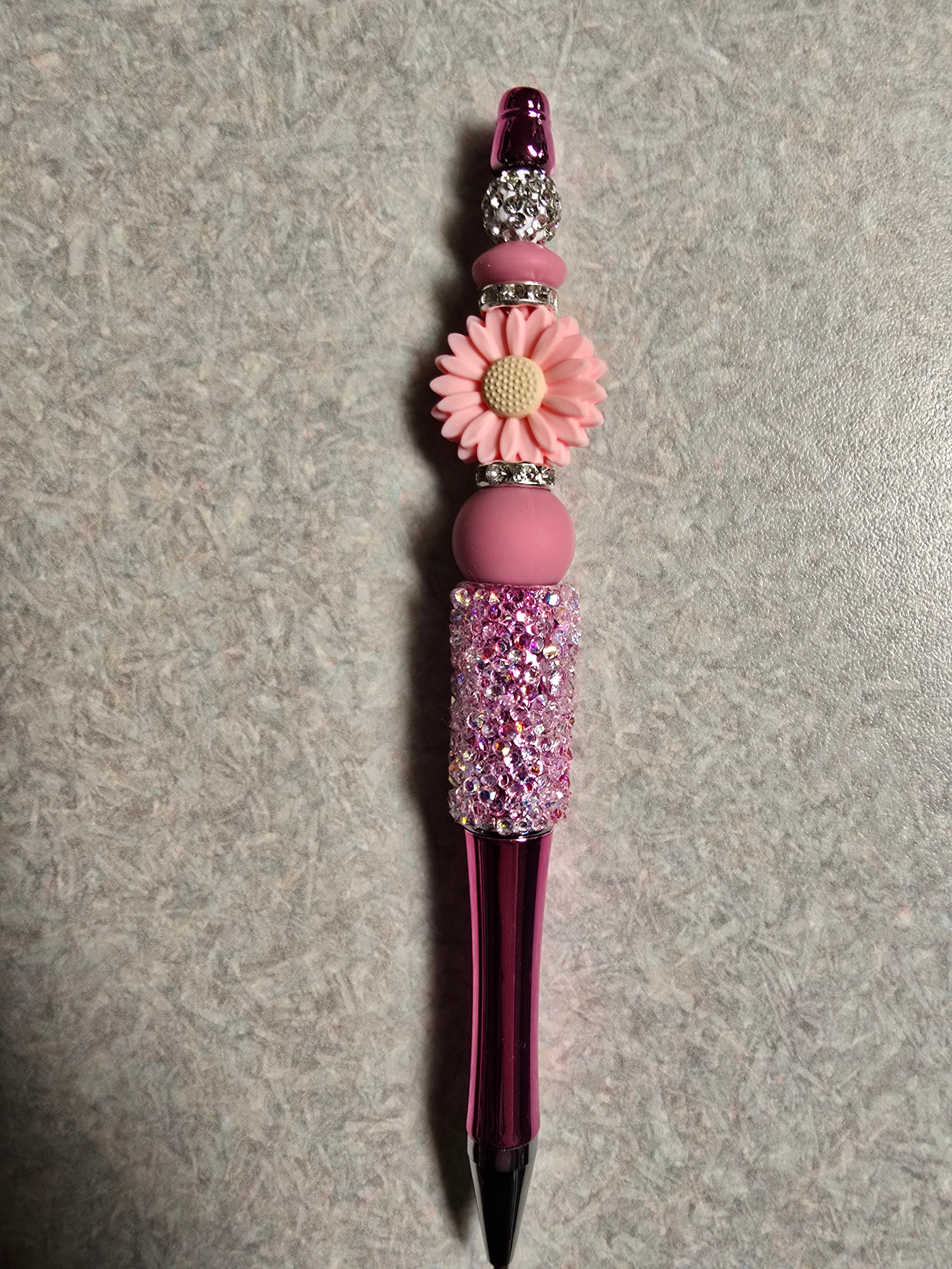 Pink flower sparkle pen