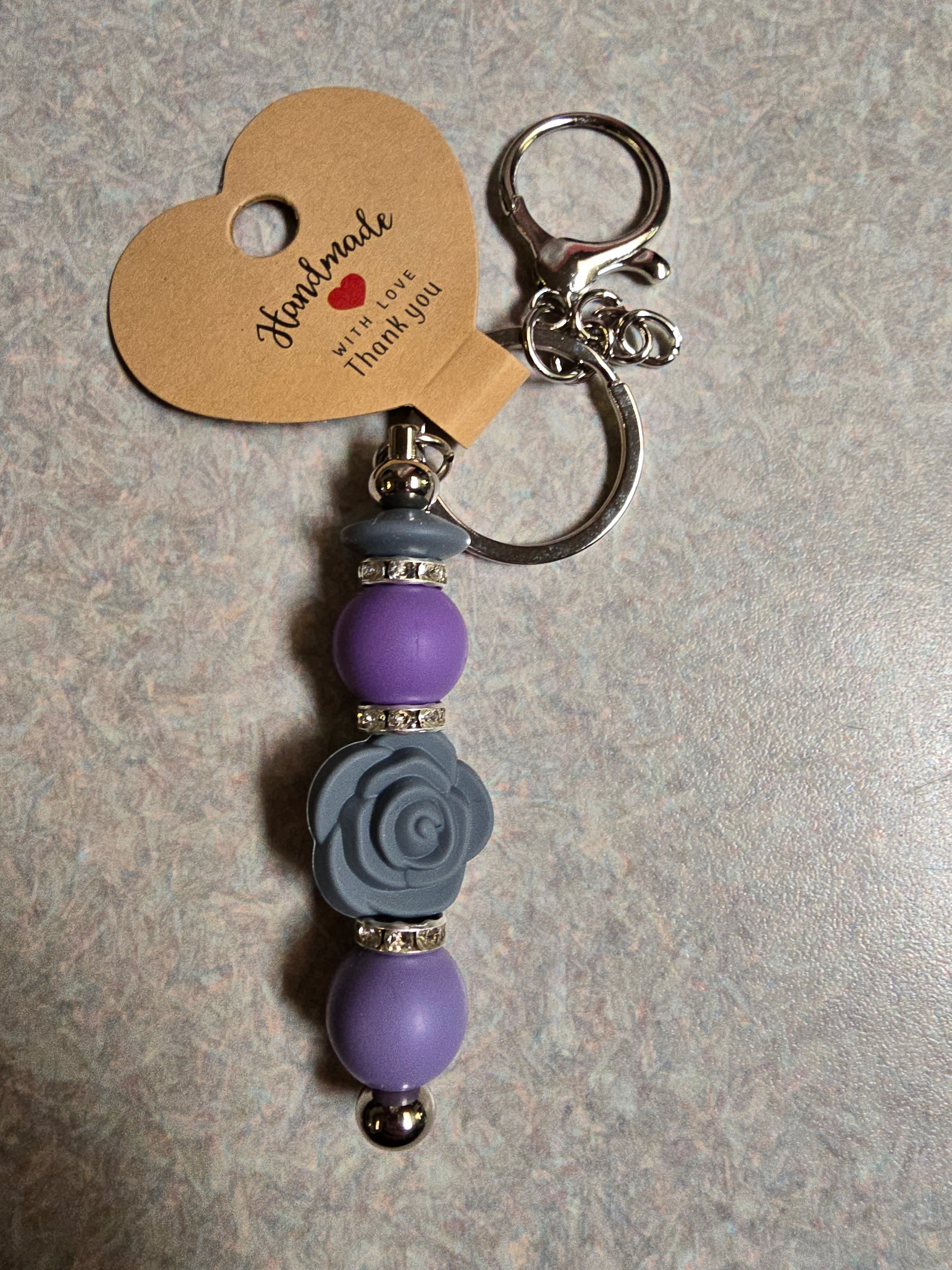 Grey rose keychain
