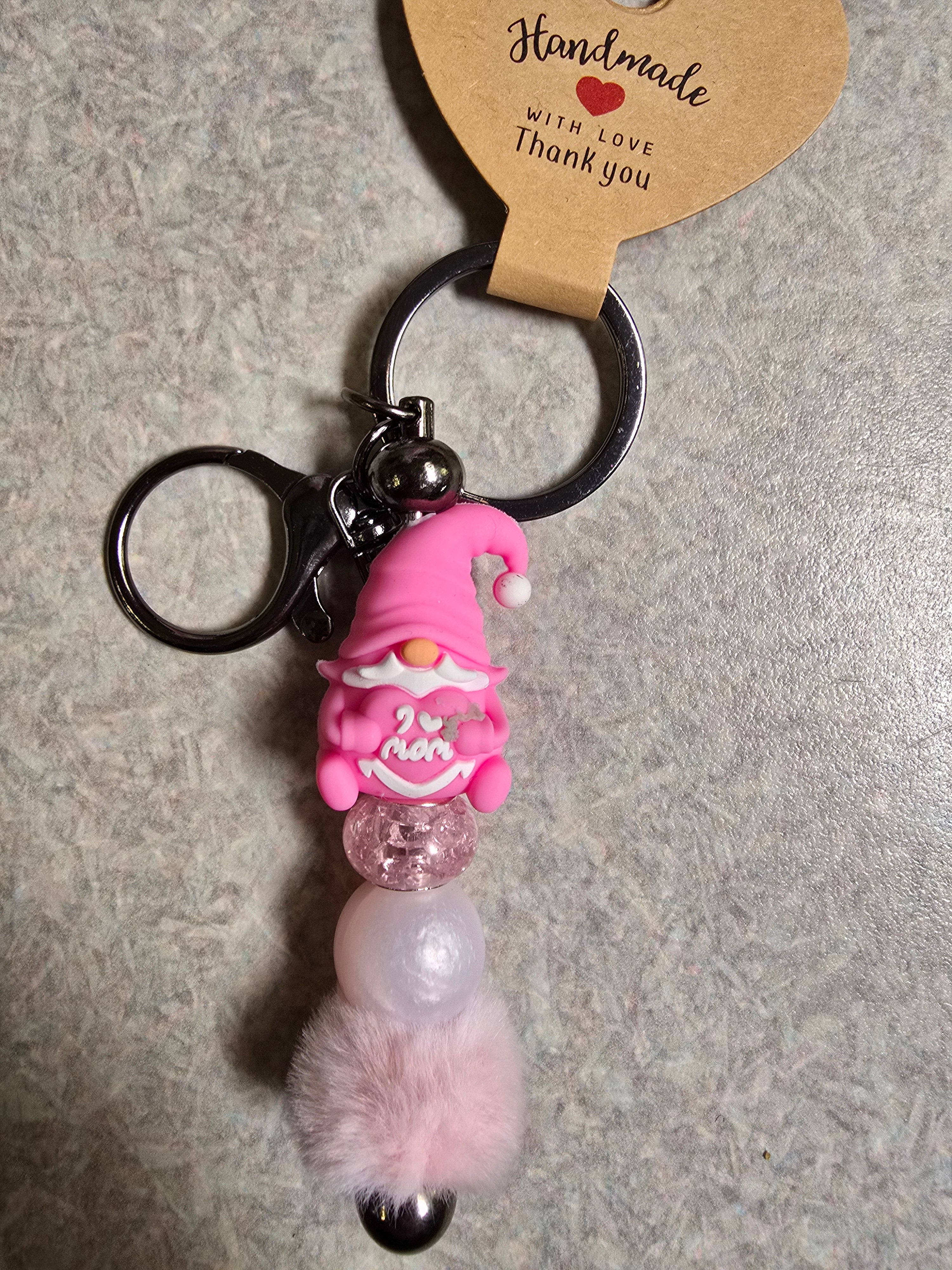 Pink gnome keychain