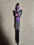 Butterfly and flower purple sparkle pen