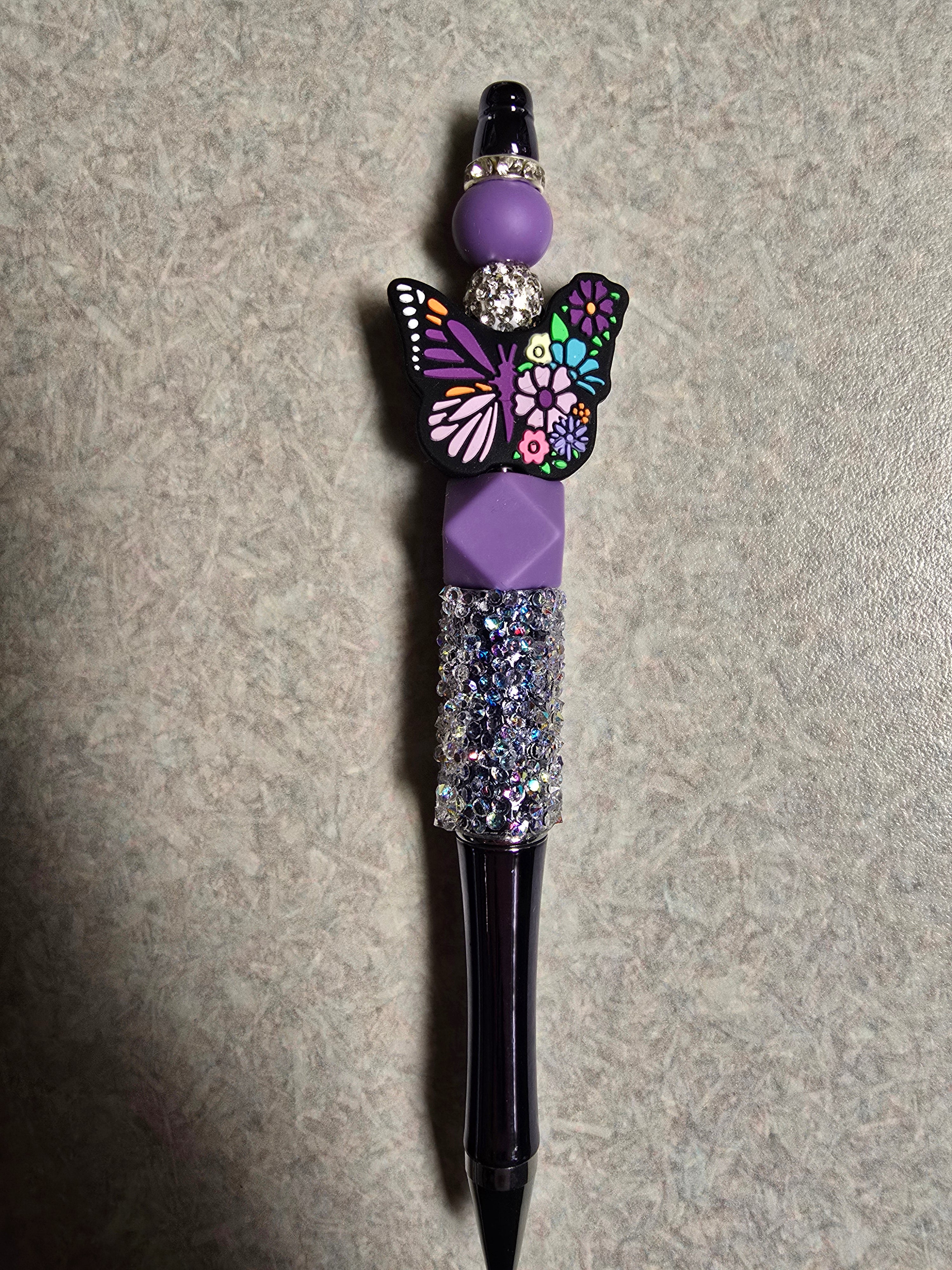 Butterfly and flower purple sparkle pen