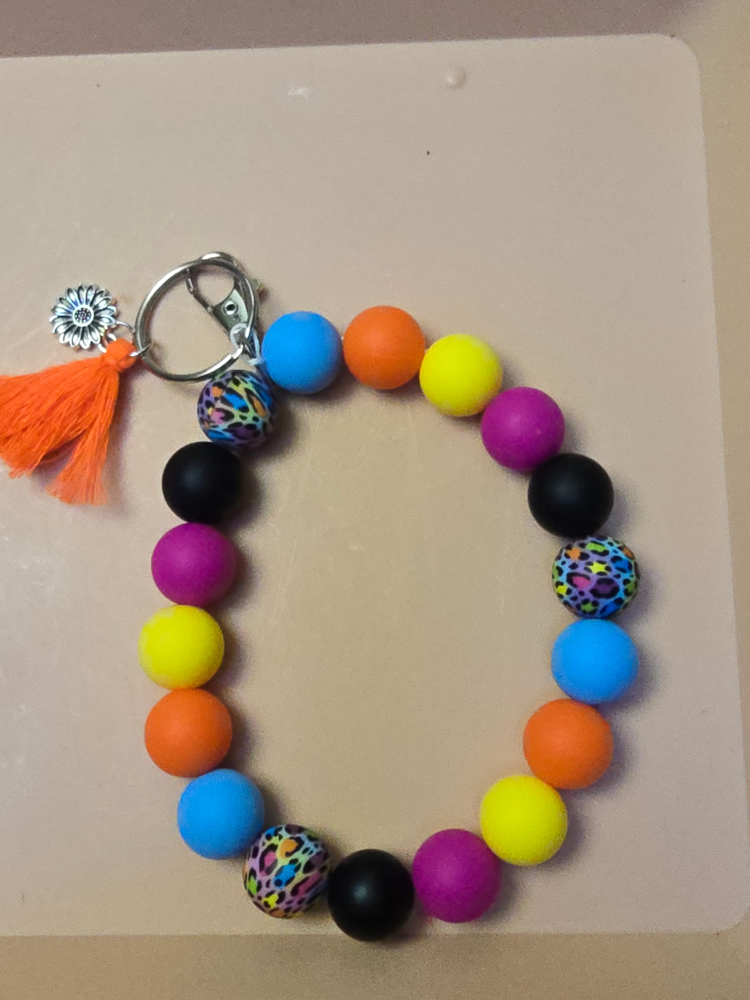 🌈 rainbow cheetah wristlet keychain