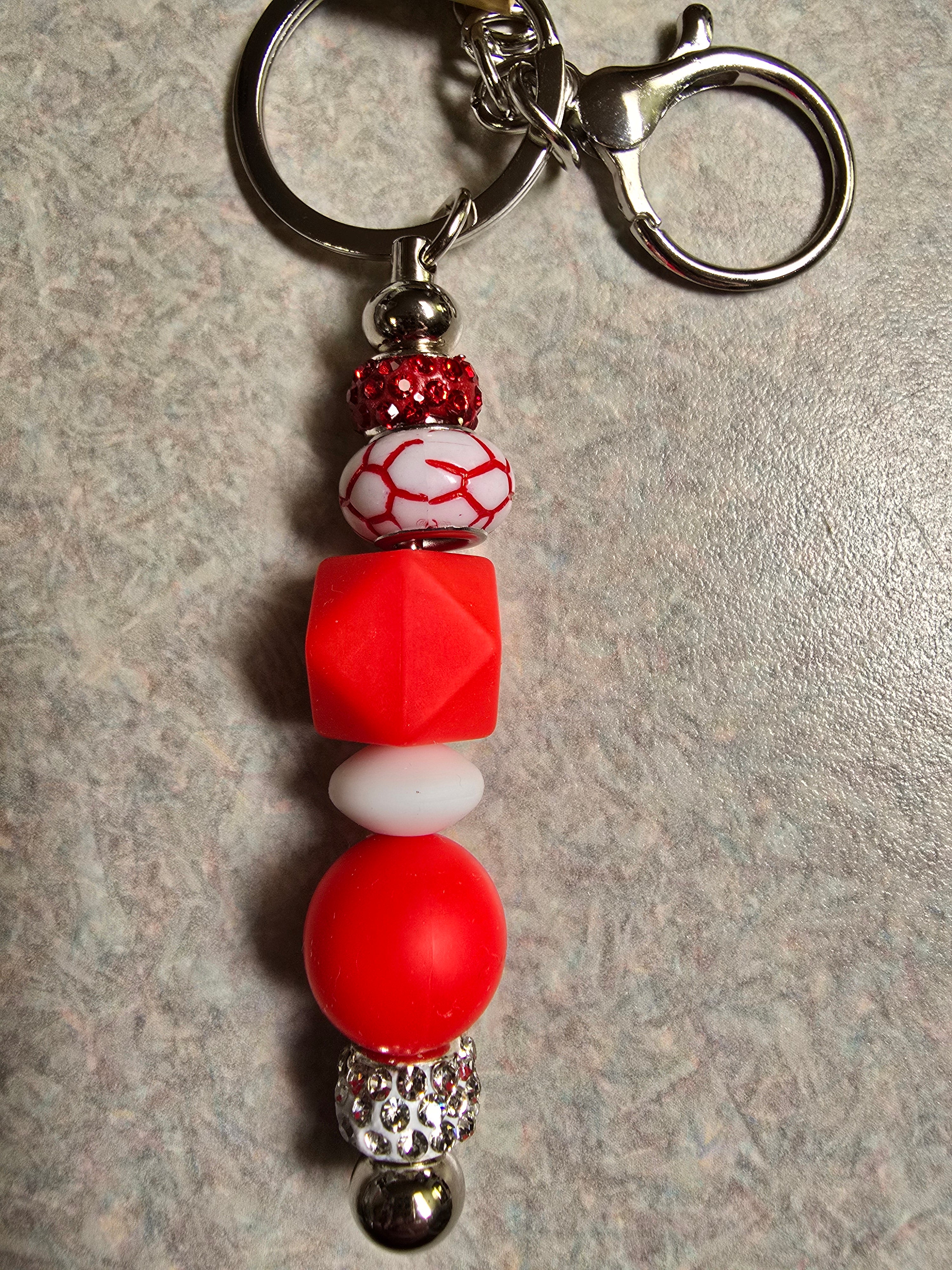 Red and white keychain