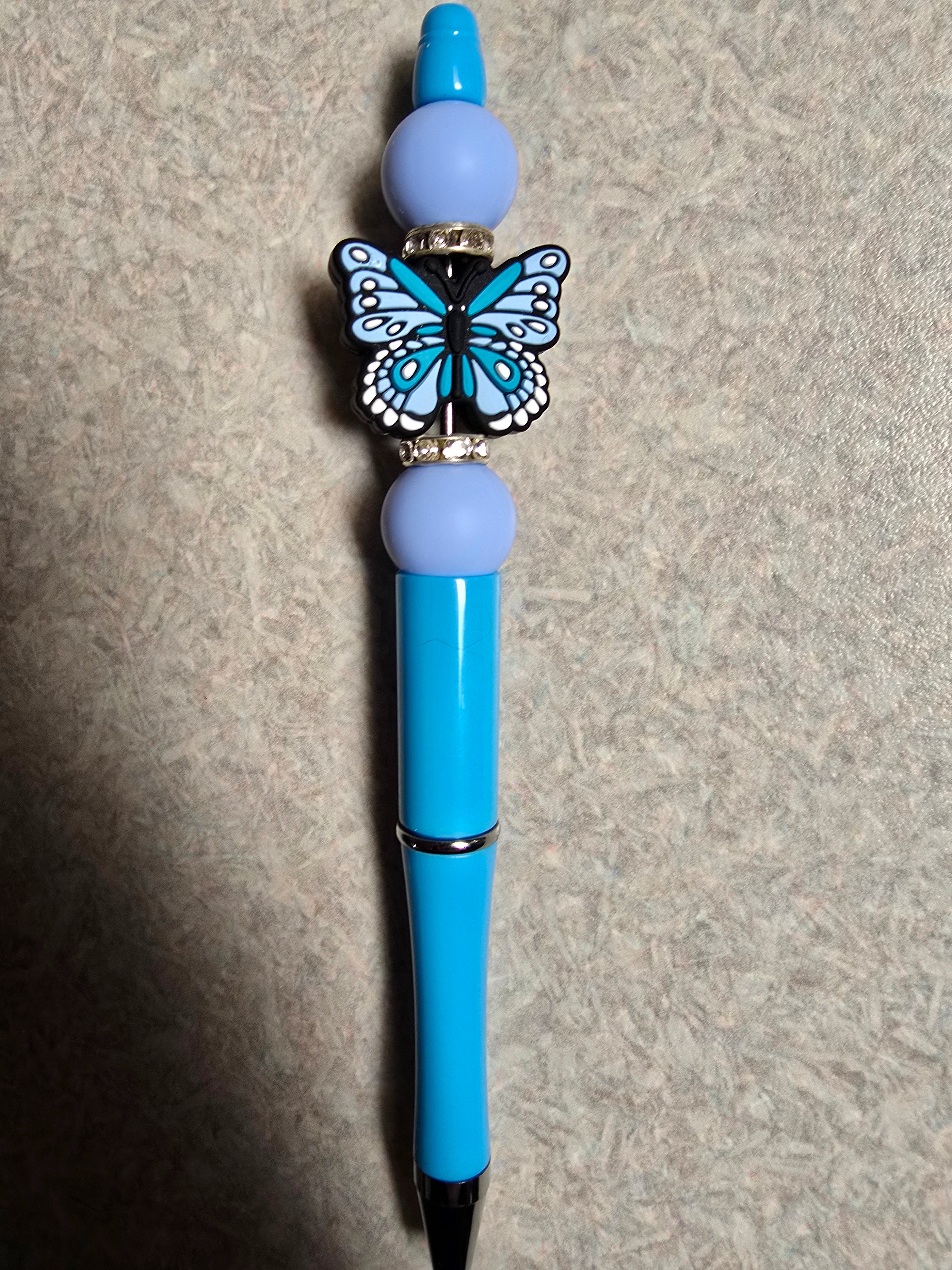 Butterfly blue beaded pen