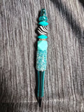 Blue sparkle zebra beaded pen