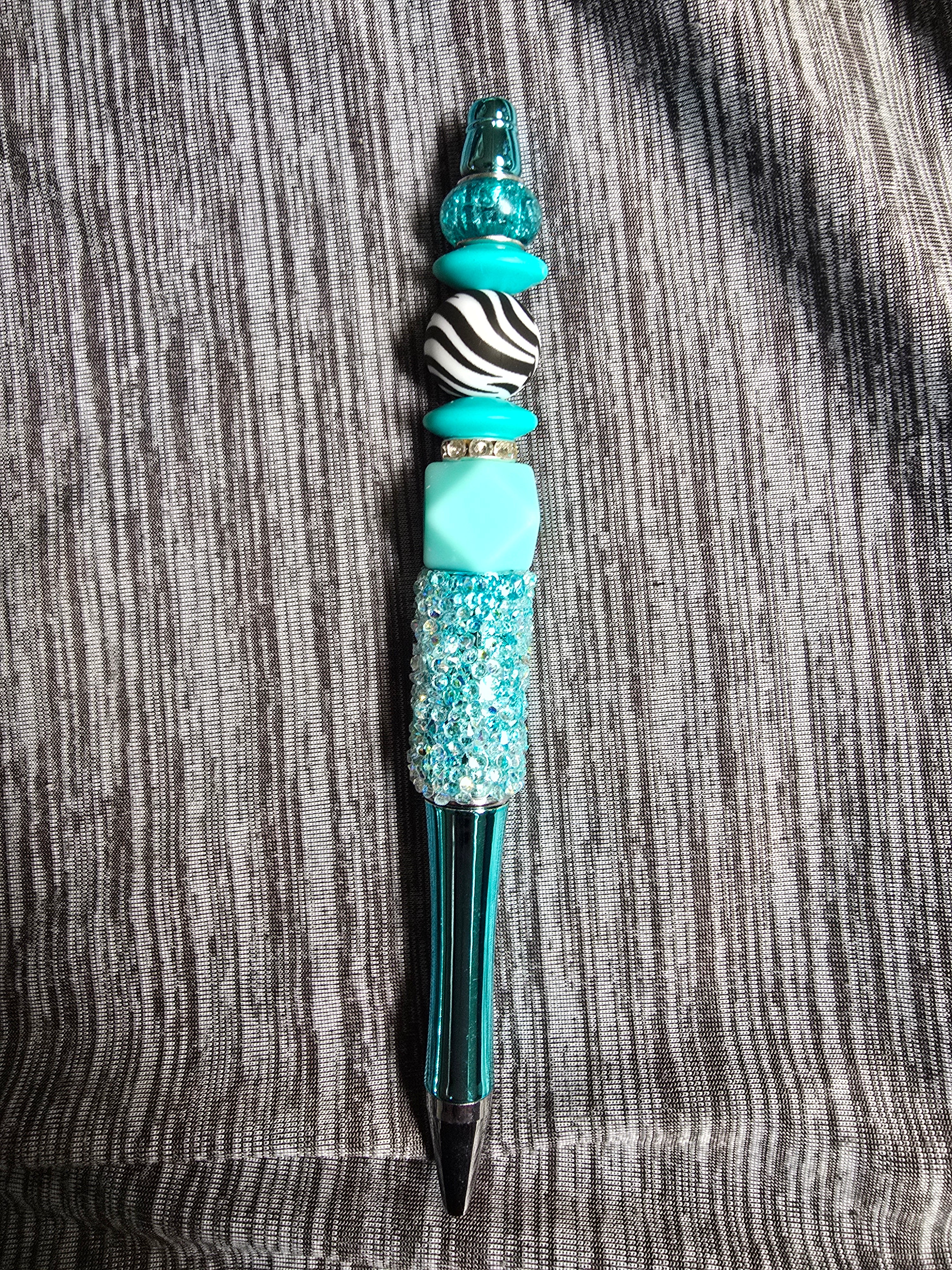 Blue sparkle zebra beaded pen