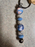 Blue floral beaded keychain